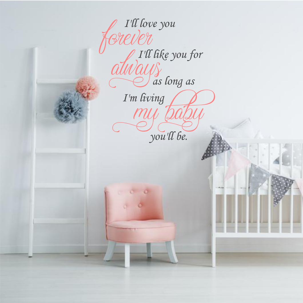 I'll love you forever, I'll like you for always, was long as I'm living my baby you'll be. Nursery decor
