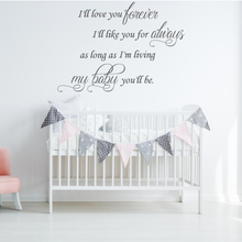 Load image into Gallery viewer, I&#39;ll love you forever, I&#39;ll like you for always, was long as I&#39;m living my baby you&#39;ll be.  Nursery decor
